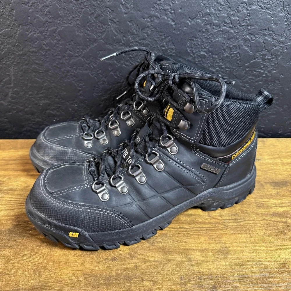 Caterpillar Fairbanks P90936‎ Black Leather Steel Toe Work Boots Mens 8